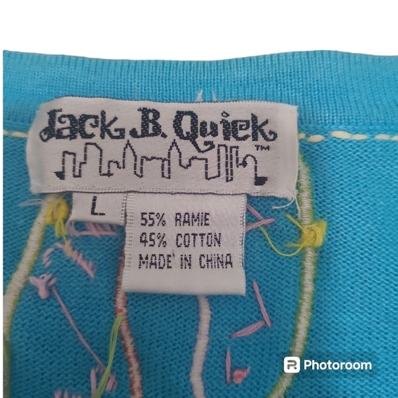 Jack B Quick Embroidered Blue Pink Yellow Cardigan Size Large - Picture 4 of 11